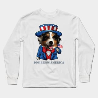 Australian Shepherd Dog Bless America Long Sleeve T-Shirt